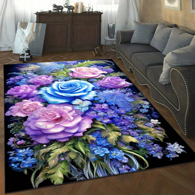 Home Textiles And Furnishing - Tappeto floreale con rose blu e